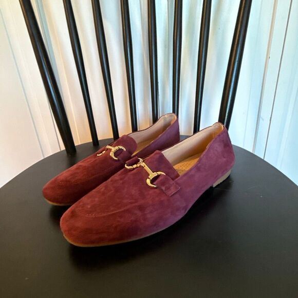 Joie burgundy suede loafer flats with buckle size 9 - Picture 2 of 11